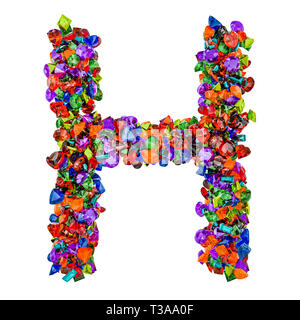 Buchstabe H aus farbigen Edelsteine. 3D-Rendering auf weißem Hintergrund Stockfoto