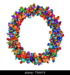 Buchstabe O von farbigen Edelsteine. 3D-Rendering auf weißem Hintergrund Stockfoto