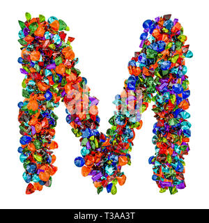 Buchstabe M aus farbigen Edelsteine. 3D-Rendering auf weißem Hintergrund Stockfoto