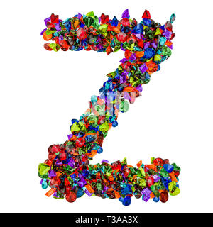 Buchstabe Z aus farbigen Edelsteine. 3D-Rendering auf weißem Hintergrund Stockfoto