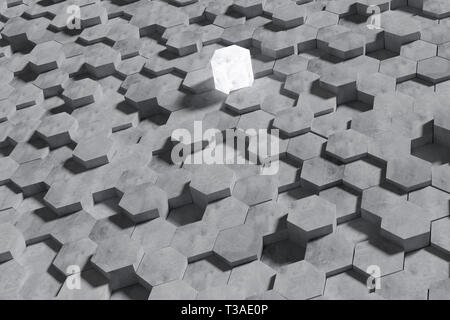 Sechseck geformt Betonsteine Wand Hintergrund. Artwork für den Vergleich von Sieg oder Vergleich der Konkurrenz. Business Artwork. 3D-Darstellung. Stockfoto