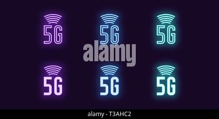 Neon-Symbol 5G-Netz mobile Technologie. Vector Illustration von drahtlosen 5G-Internet-Verbindung mit hoher Geschwindigkeit Datenübertragungsrate. Neon leuchtenden Stock Vektor