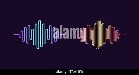 Setzen sie Zeichen der Digital Sound Wave. Vector Illustration der abstrakten Musik wave Form mit Gradienten. Wellenförmige Bewegung, pulsierende Audio Track. Blau und Vi Stock Vektor