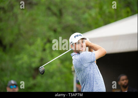 San Antonio, Texas, USA. April 07, 2019: Corey Conners in Aktion letzte Runde bei der Valero Texas Open, TPC San Antonio Eichen Kurs. San Antonio, Texas. Mario Cantu/CSM Credit: Cal Sport Media/Alamy leben Nachrichten Stockfoto