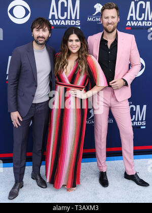Las Vegas, USA. 07 Apr, 2019. LAS VEGAS, Nevada, USA - April 07: Dave Haywood, Hillary Scott und Charles Kelley von Lady Antebellum kommen bei der 54 Akademie der Country Music Awards im MGM Grand Garden Arena am 7. April 2019 in Las Vegas, Nevada, USA. (Foto von Xavier Collin/Image Press Agency) Quelle: Bild Presse Agentur/Alamy leben Nachrichten Stockfoto