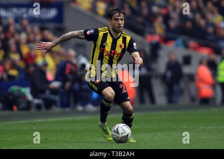 London, Großbritannien. 07 Apr, 2019. Kiko Femenia von Watford in Aktion. Die Emirate FA Cup, Halbfinale, Watford v Wolverhampton Wanderers im Wembley Stadion in London am Sonntag, den 7. April 2019. Dieses Bild dürfen nur für redaktionelle Zwecke verwendet werden. Nur die redaktionelle Nutzung, eine Lizenz für die gewerbliche Nutzung erforderlich. Keine Verwendung in Wetten, Spiele oder einer einzelnen Verein/Liga/player Publikationen. pic von Steffan Bowen/Andrew Orchard sport Fotografie/Alamy Live news Credit: Andrew Orchard sport Fotografie/Alamy leben Nachrichten Stockfoto