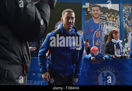 London, Großbritannien. 8. Apr 2019. Eden Hazard von Chelsea vor dem Premier League Spiel zwischen Chelsea und West Ham United an der Stamford Bridge am 8. April 2019 in London, England gesehen. (Foto von Zed Jameson/phcimages.com) Credit: PHC Images/Alamy leben Nachrichten Stockfoto
