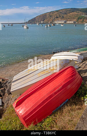 Boote am Ufer in Oamaru Stockfoto