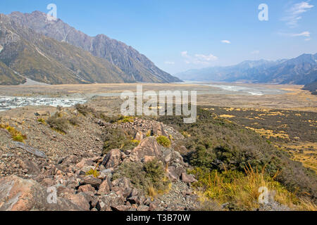 Eisberge in der Tasman See, Blick durch die Tasman Tal in Richtung Lake Pukaki Stockfoto