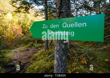 Leitfaden für die Federn an der Quelle der Isar, Hinterautal, in der Nähe von Scharnitz, Karwendel, Tirol, Österreich Stockfoto