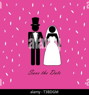 Hochzeit paar Piktogramm mit Reis rosa Hintergrund Vector Illustration Stock Vektor