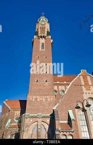 Turm von Engelbrekt Church (Engelbrektskyrkan) ein Beispiel der Nationalen romantische Architektur, Larkstaden, Östermalm, Stockholm, Schweden, Skandinavien Stockfoto