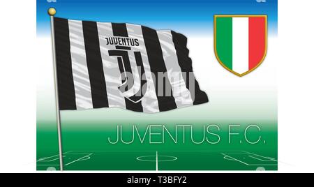 Juventus Football Club Flagge mit italienischen Schild, Vektor Stock Vektor