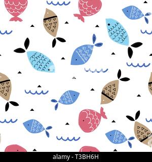 Nahtlose Muster mit bunten Fischen. Stock Vektor