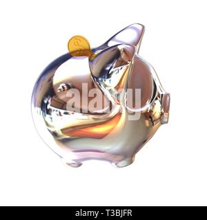 Piggy in Chrom Symbol für finanzielle Konzepte. 3D-Darstellung Stockfoto