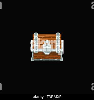 Pixel Art Vektor Illustration - pixelated Holz und Metall Schatz Brust Stock Vektor