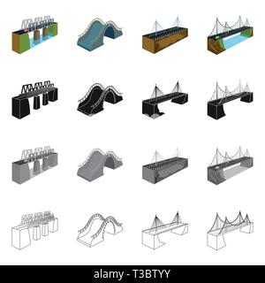 Brücke, modern, Fußgängerzone, montiert, Rock, Eisenbahn, Beton, Eisenbahn, lange, Ziegel, Fluss, Handläufe, montiert, Autobahn, Metall, Alte, Ufer, Spalte, Straße, Bau, Prop, Arch, Bahn, Bau, Bahn, Strom, Anschluss, entwerfen, konstruieren, side, Brückenbau, Architektur, Sehenswürdigkeiten, Struktur, Kreuzung, Sicht, Set, Vector, Icon, Illustration, isoliert, Sammlung, Element, Grafik, Vektor, Vektoren, Stock Vektor