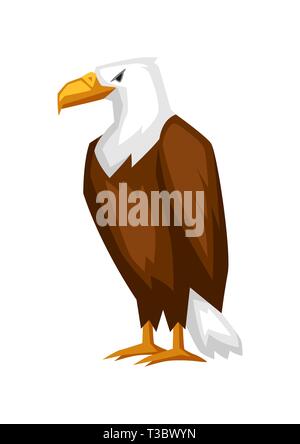 Weißkopfseeadler Cartoon Illustration. Vogel fliegt auf weißem Hintergrund. Stock Vektor