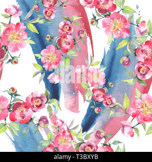 Rosa Pfingstrose bouquet Blumig botanischen Blumen. Aquarell Hintergrund Abbildung. Nahtlose Muster. Stockfoto