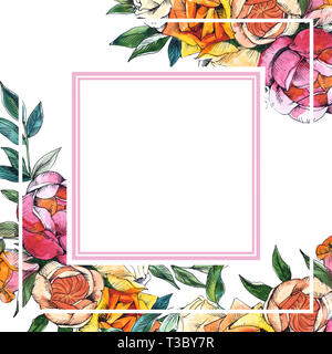 Wildblumen bouquet Blumig botanischen Blumen. Aquarell Hintergrund Abbildung. Rahmenlinie ornament Quadrat. Stockfoto