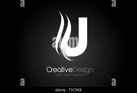 U Schreiben Design Pinsel Farbe streichen. Schreiben Logo auf schwarzem Hintergrund Stock Vektor