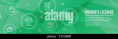 Treiber Test & Lizenz Icon Set und Web Header Banner Stock Vektor