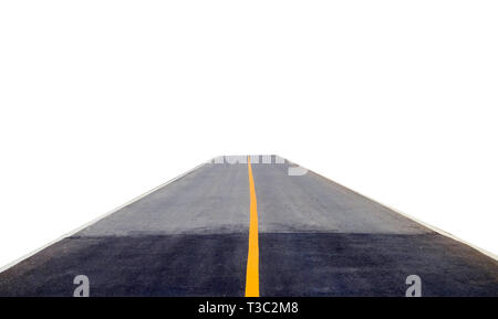 Asphaltstraße gelbe Linie center, auf weißem Hintergrund Stockfoto
