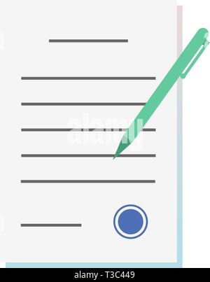 Vector Form, runden Stempel und Stift. Füllen Dokument Konzept. Memorandum Verständnis mou zugelassene Papiere. Vertrag leer mit Dichtung. Vereinbarung Flat Style Stock Vektor