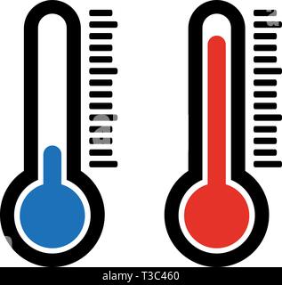 Einfache flache heiße und kalte Temperatur Luft thermometer Symbol Stock Vektor