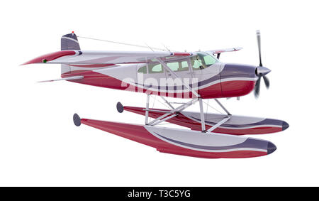 Retro Wasserflugzeug Abbildung. 3D-Render. Auf weissem Hintergrund. Propeller dreht und unscharf Stockfoto