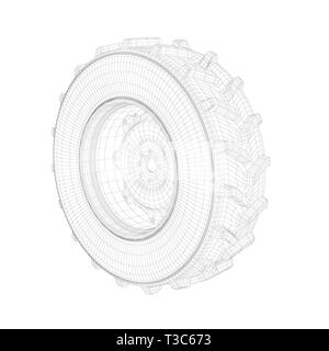 3D-wire-frame Modell des Schleppers auf weißem Hintergrund Stockfoto
