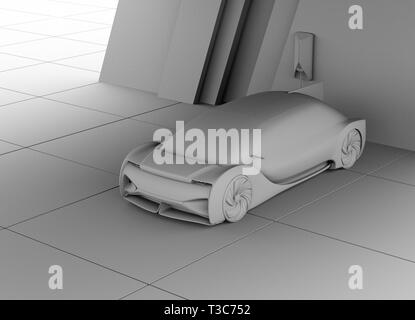 Ton Rendering von Elektroauto Laden in der Ladestation. 3D-Bild. Stockfoto