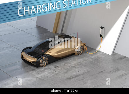 Autonomes Elektroauto Laden in der Ladestation. 3D-Bild. Stockfoto