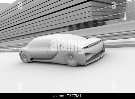 Ton Rendering von autonomen elektrischen Auto Fahren auf der Autobahn. 3D-Bild. Stockfoto