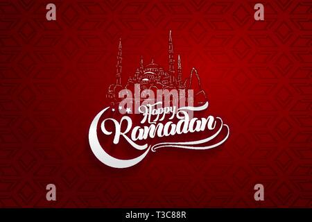 Happy Ramadan Schriftzug Grußkarte an der Eastern Oriental einfache Hintergrund. Stock Vektor