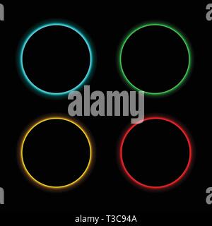 Bunte neon-Frames festlegen. Blau, Rot, Grün und Gelb. Vector Illustration Stock Vektor