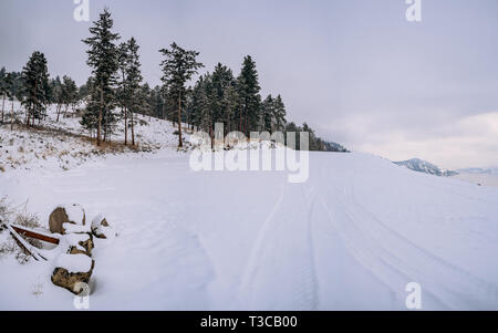 Schnee und minusgraden Tag Landschaft - Kelowna, British Columbia, Kanada, Okanagan Valley - Bild Stockfoto