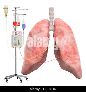 Mit der intravenösen Behandlung mit menschlichen Lunge. Behandlung der Lungenerkrankung Konzept, 3D-Rendering auf weißem Hintergrund Stockfoto