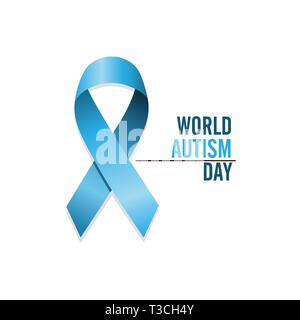 Blau Autismus Ribbon. Internationale Autismus Bewußtsein Tag. Isolierte Vector Illustration Stock Vektor