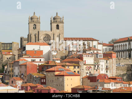 Blick über die Dächer und die Kathedrale von Porto, Portugal Stockfoto