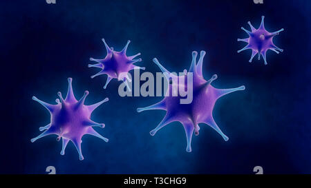 3D-Render Abbildung des Virus Bakterien Zellen auf dem blauen Abstrakt Hintergrund. Stockfoto