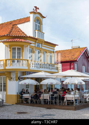 Die Candy striped Strand Häuser in Costa Nova, Aveiro, Portugal Stockfoto