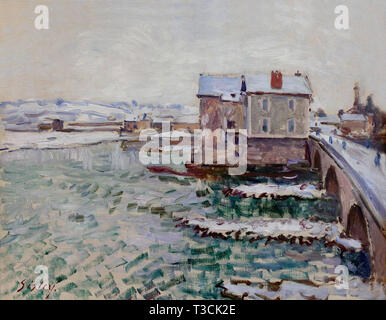 Alfred Sisley (1839-1899) - le Pont de Moret et Les Moulins effet de Neige 1890 Stockfoto