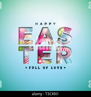 Frohe Ostern Illustration mit bunt bemaltem Ei in Ausschnitt Brief auf blauem Hintergrund. Internationale Feiertagsfest Vektor-Design mit Stock Vektor