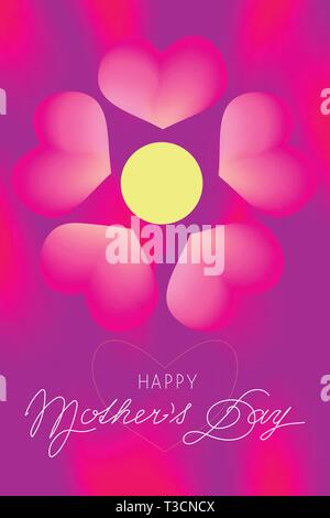 Einfach glänzend glücklich Muttertag Karte mit Blume und Herzen. Lebendige Farben Übergang. Outline Schrift Stock Vektor