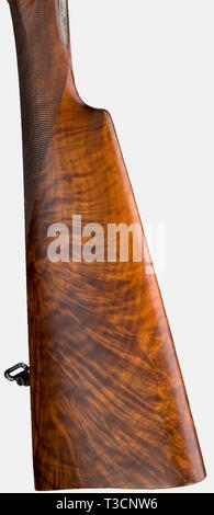 Eine herrliche side-by-side Shotgun, Martin Kruschitz jun. in Wien, ca. 1973, Cal., Nr. 12/70 25.2181. Spiegel - wie Bohrungen, nur minimalste Gebrauchsspuren, an Orten, dünne Oberfläche, bezeichnet: "BÖHLER RASANT' und in Gold auf der gefrästen Mittelrippe bin. KRUSCHITZ-WIEN, 1973 Wien Nachweis mark, Choke 3/4, 1/1, weiße Perle Anblick, Länge 67,5 cm. Grüner Schraube mit Double barrel Hakenverriegelung, echten seitlichen Schlösser à la Holland & Holland mit vergoldeten cocking Hebel, markante Stücke, Trigger und fangen Sie Bars, vergoldet Double Trigger, Gelenkwelle vorne Trigger, schieben Sie die Sicherheit auf SMA, Additional-Rights - Clearance-Info - Not-Available Stockfoto