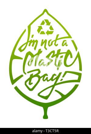 Logo. Beutel, Schriftzug. Ökologische freundlich. Umwelt, Recycling Symbol. Green Label. Organische, natürliche, bio. Problem der Kunststoff. Umwelt Stock Vektor
