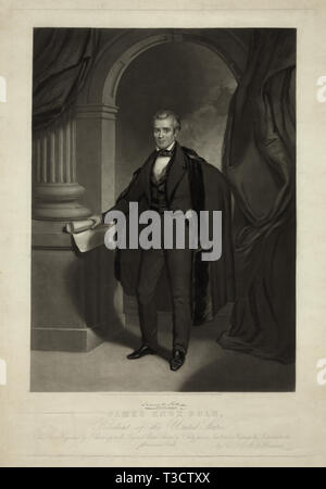 James Knox Polk (1795-1849), 11. Präsident der Vereinigten Staaten, Kupferstich von J.Sartain aus einem Original Gemälde von Thomas Sully, 1845 Stockfoto