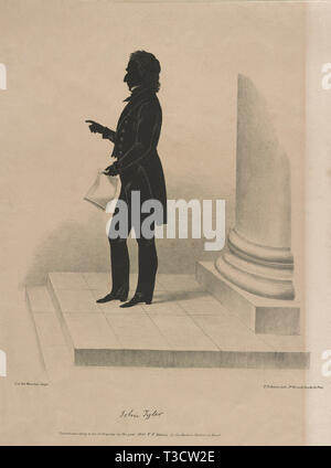 John Tyler (1790-1862), 10. Präsident der Vereinigten Staaten, kartenlänge Silhouette Porträt, Lithographie, T.F. Adams, 1841 Stockfoto