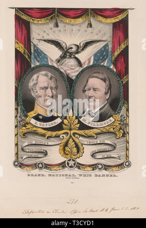 Grand, Nationalen, Whig Banner, drücken Sie die Taste Vorwärts, Kampagne Banner für Whig Kandidaten für die US-Präsidentschaftswahlen von 1848, Zachary Taylor und Vizepräsidentenkandidaten Millard Fillmore, Lithographie, Nathaniel Currier, 1848 Stockfoto